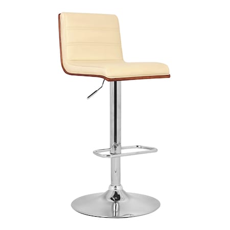 Armen Living Aubrey Adjustable Height Swivel Cream Faux Leather and Chrome Bar Stool with Walnut Wood LCAUBAWACR
